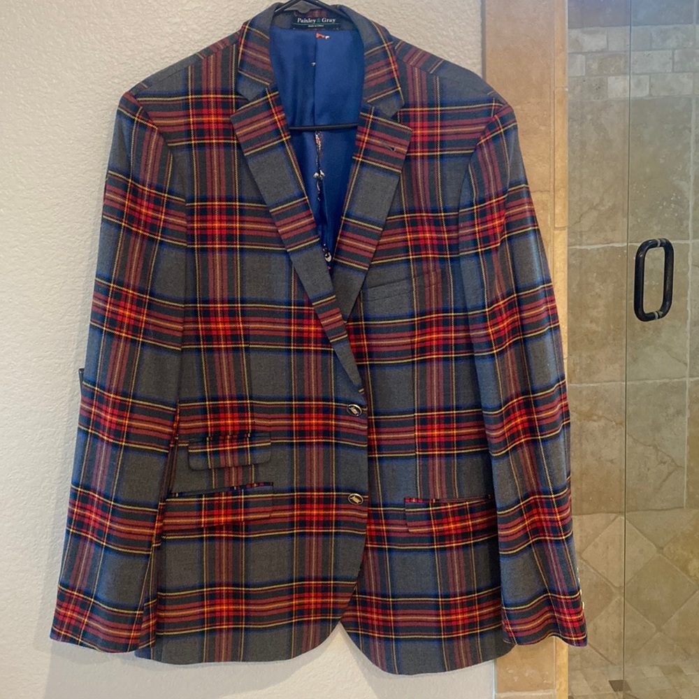 Paisley & Gray Red and Gray Plaid Blazer